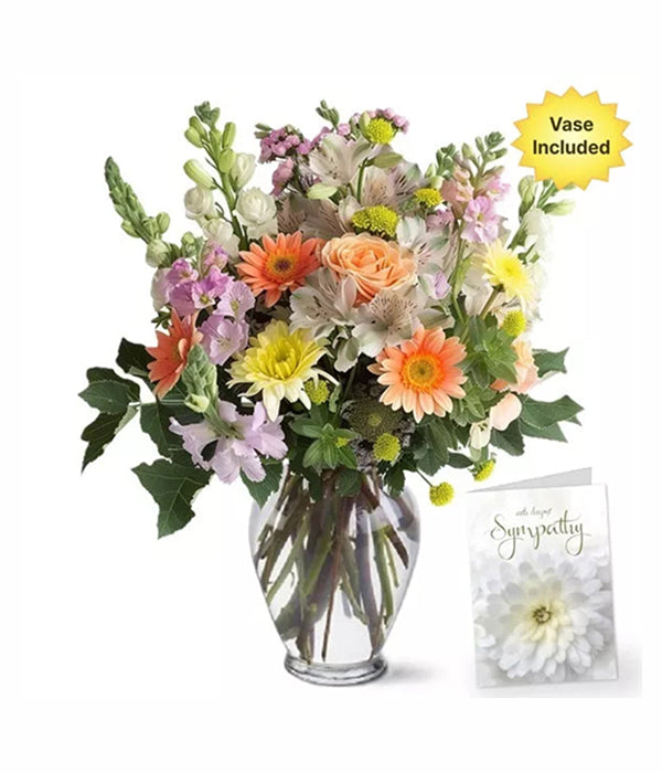 Sympathy Florist's Choice II bouquet with vase & sympathy card