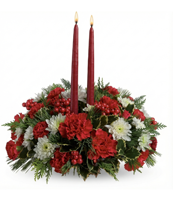 Festive floral centerpiece with candles