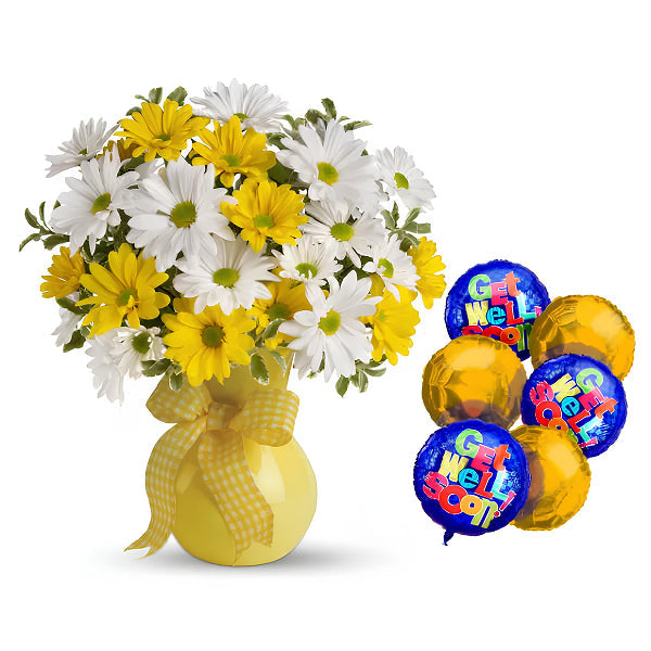 Get well daisies & balloons bouquet