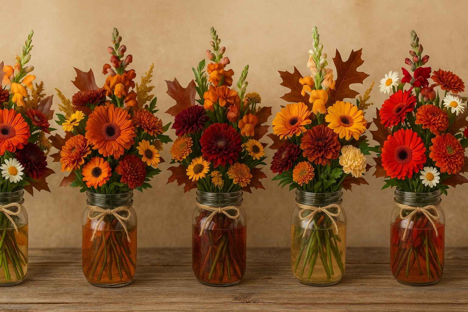 Fall flower arrangements in mason jars