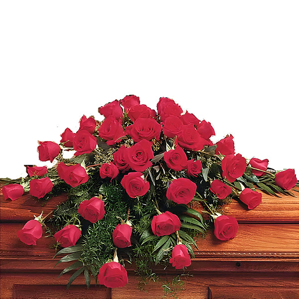 red roses casket spray